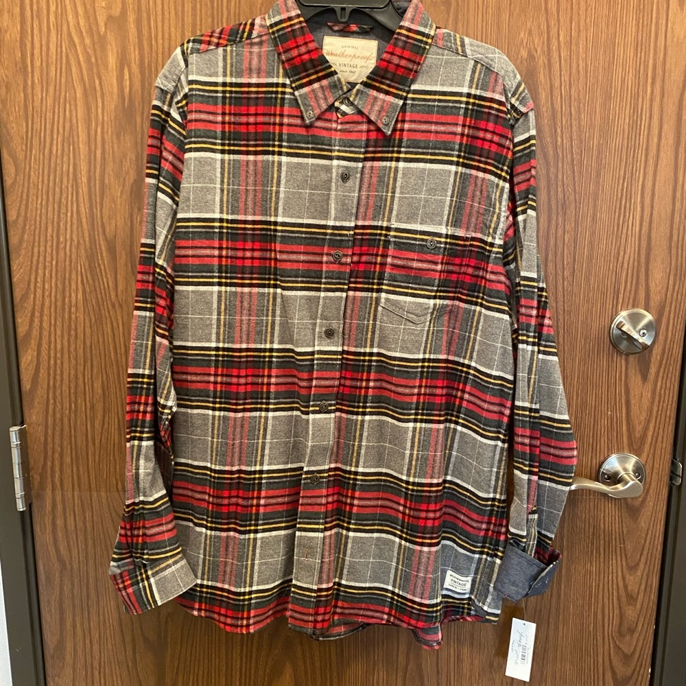 NWT Original Weatherproof vintage grey, red, green and black XL plaid shirt